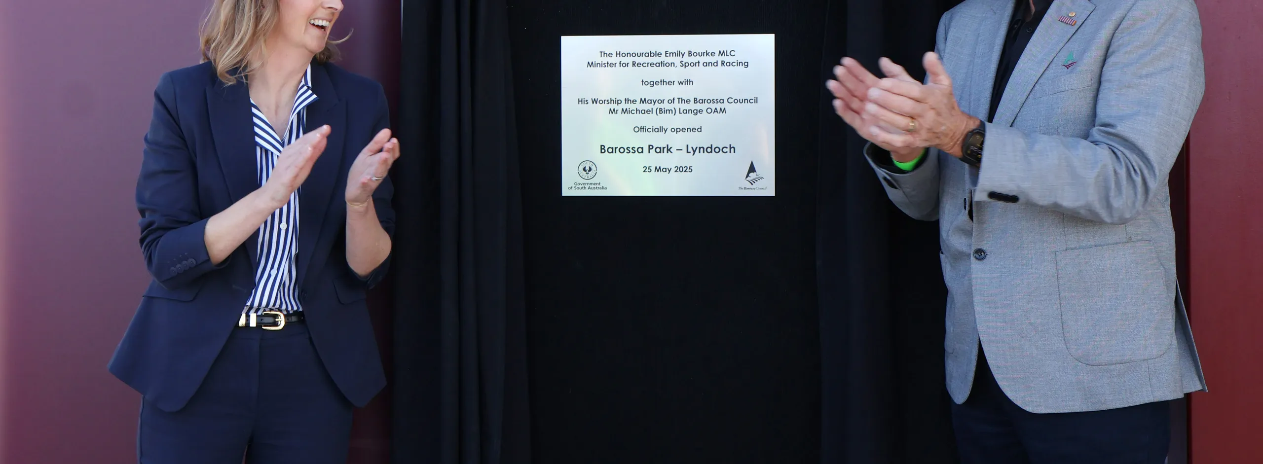 Minister Emily Bourke and Mayor Lange unveiling plaque
