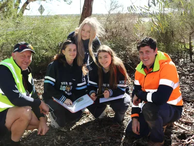 Kroemers Crossing NHS teacher Peter Welford Casey Rowe Roxy Firth Isla Schwarz and Brayden Fitzpatrick
