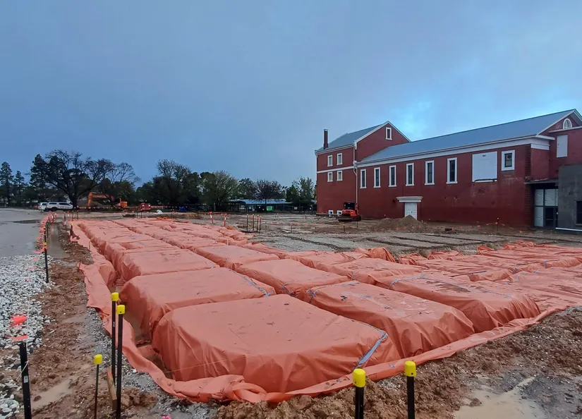 construction zone with orange tarp