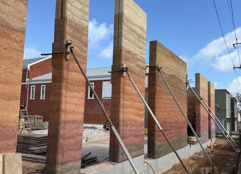 Rammed earth wall