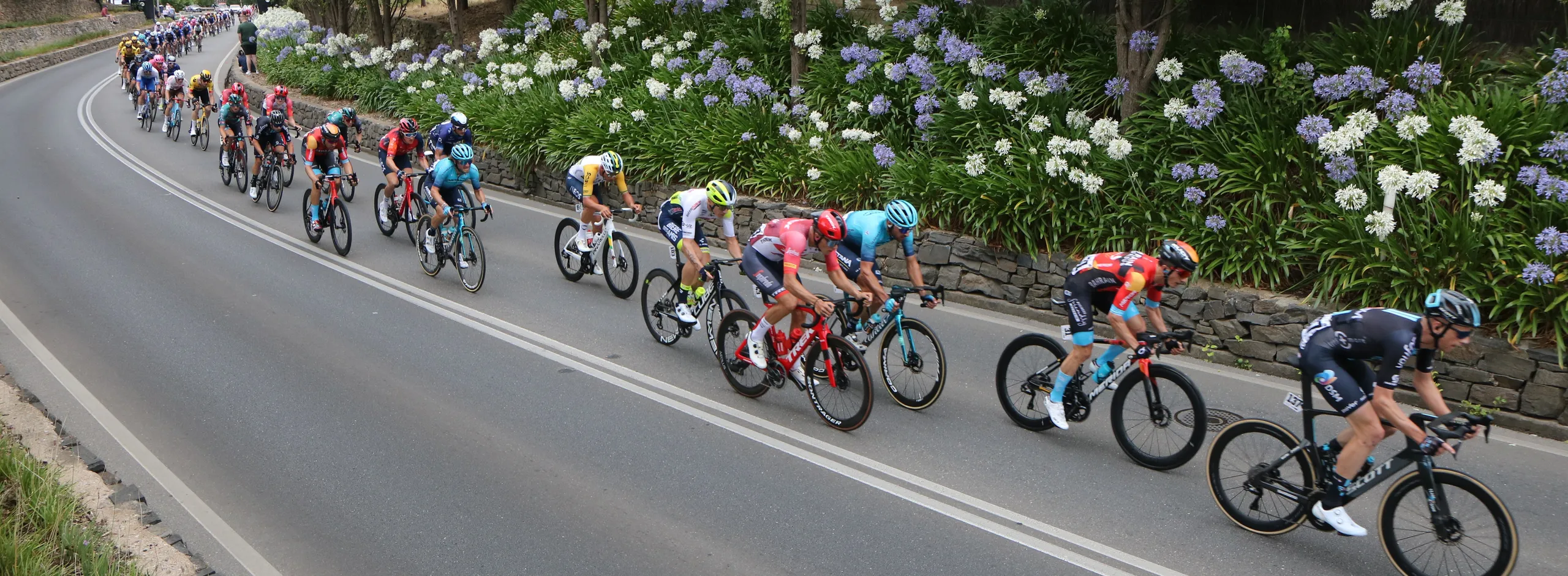 Bike riders racing through Tanunda archway